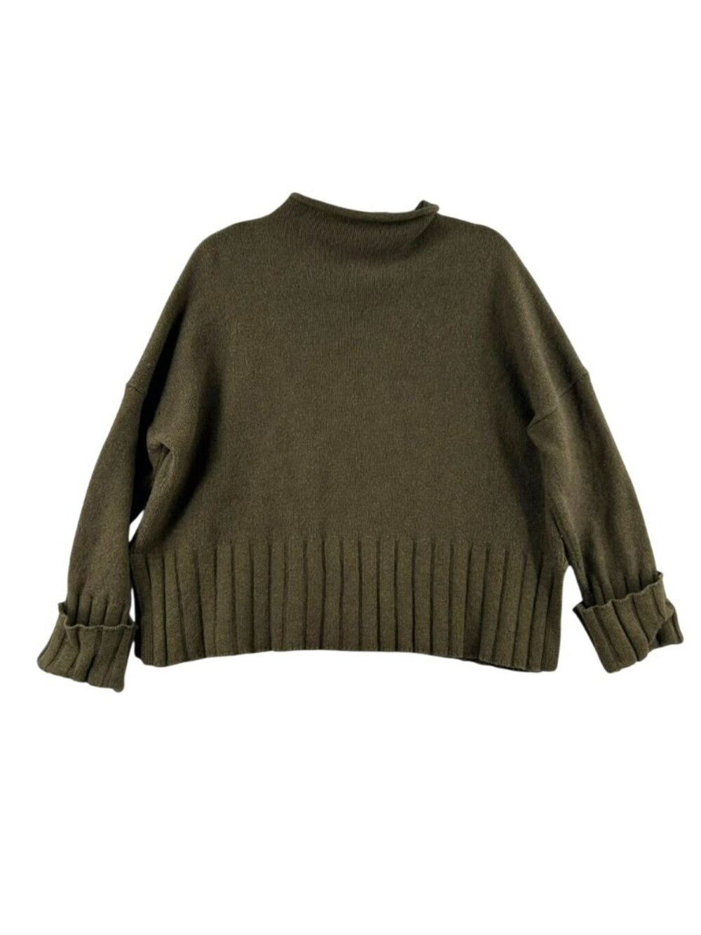 Madewell Sweater Women's M Oversized Forest Green Ribbed Wool Blend Turtleneck